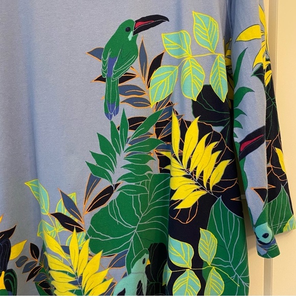 Talbots Women's size XL petite Blue Cotton Bateau Neck Tee - Tropical Jungle - Picture 4 of 8